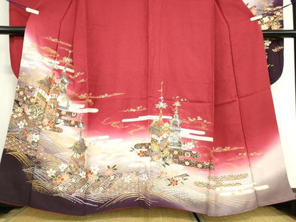 平和屋着物●豪華振袖　駒刺繍　山車　暈し染め　金彩　京都きもの友禅扱い　正絹　逸品　DABC3415az