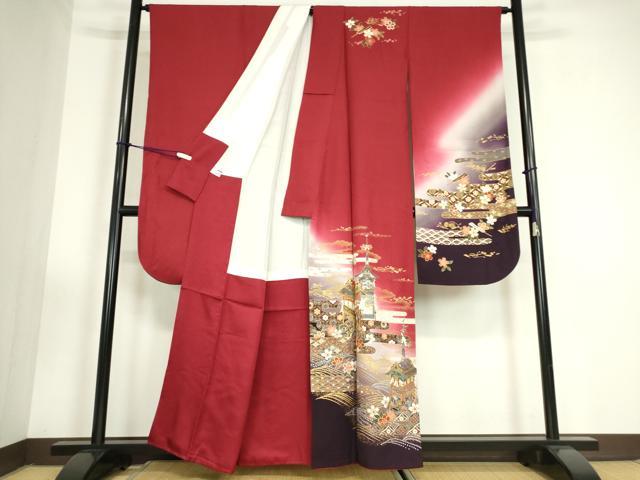 平和屋着物●豪華振袖　駒刺繍　山車　暈し染め　金彩　京都きもの友禅扱い　正絹　逸品　DABC3415az