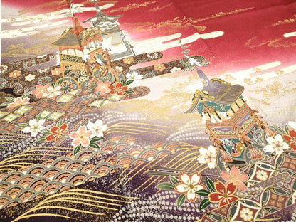 平和屋着物●豪華振袖　駒刺繍　山車　暈し染め　金彩　京都きもの友禅扱い　正絹　逸品　DABC3415az
