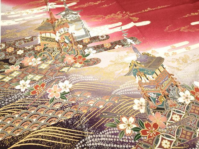 平和屋着物●豪華振袖　駒刺繍　山車　暈し染め　金彩　京都きもの友禅扱い　正絹　逸品　DABC3415az