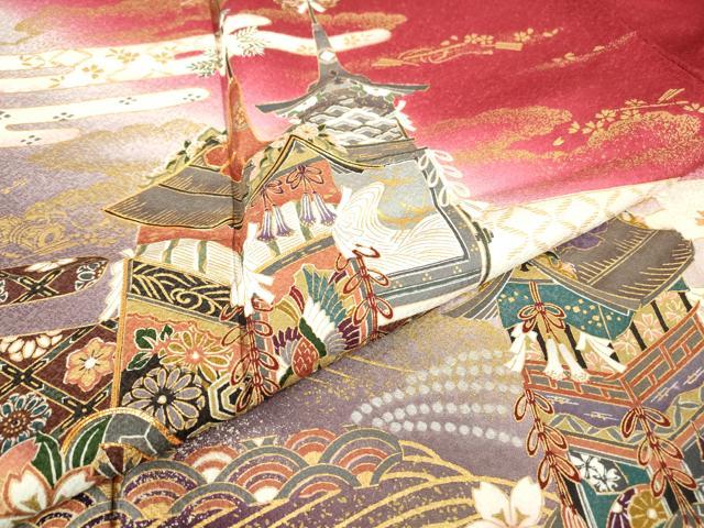 平和屋着物●豪華振袖　駒刺繍　山車　暈し染め　金彩　京都きもの友禅扱い　正絹　逸品　DABC3415az