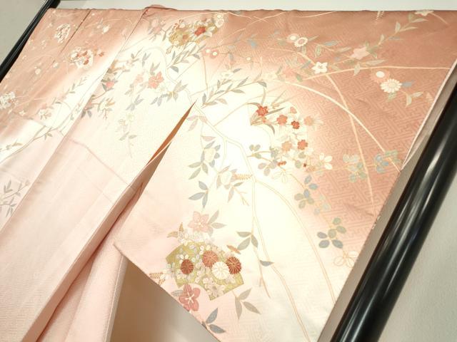 平和屋着物●十日町老舗ブランド　吉澤友禅　吾妻徳穂　訪問着　駒刺繍　地紙吉祥花文　暈し染め　金彩　正絹　逸品　DABC3416az