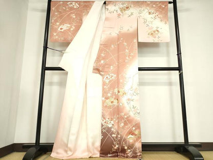平和屋着物●十日町老舗ブランド　吉澤友禅　吾妻徳穂　訪問着　駒刺繍　地紙吉祥花文　暈し染め　金彩　正絹　逸品　DABC3416az