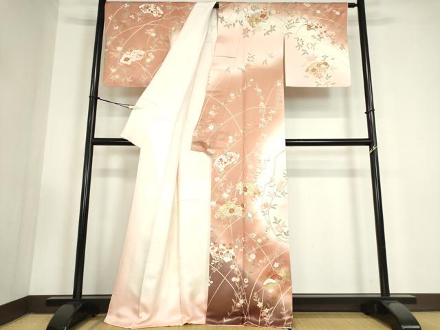 平和屋着物●十日町老舗ブランド　吉澤友禅　吾妻徳穂　訪問着　駒刺繍　地紙吉祥花文　暈し染め　金彩　正絹　逸品　DABC3416az