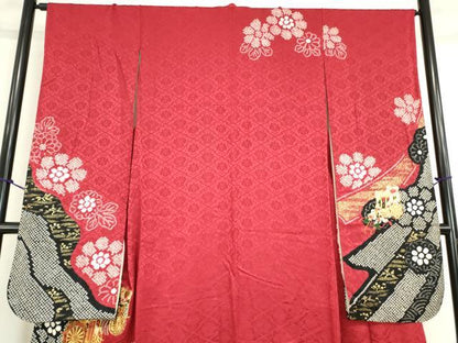 平和屋着物●豪華振袖　駒刺繍　絞り　御所車花文　金彩　ますいわ屋扱い　正絹　逸品　DABC3417az
