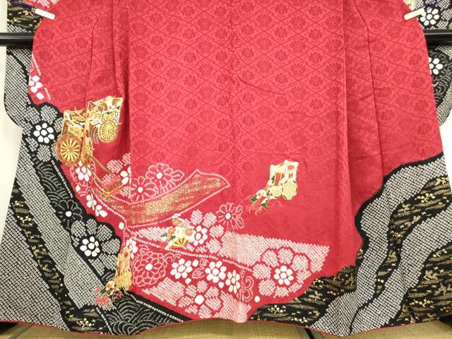 平和屋着物●豪華振袖　駒刺繍　絞り　御所車花文　金彩　ますいわ屋扱い　正絹　逸品　DABC3417az