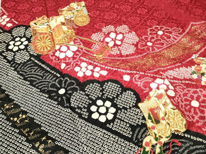 平和屋着物●豪華振袖　駒刺繍　絞り　御所車花文　金彩　ますいわ屋扱い　正絹　逸品　DABC3417az