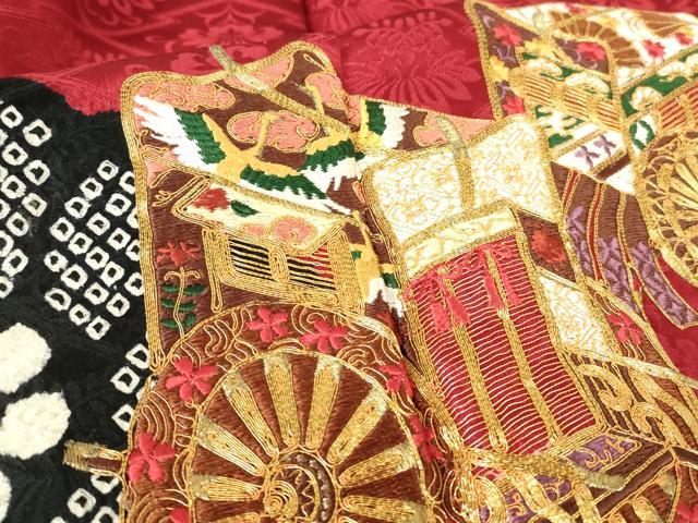 平和屋着物●豪華振袖　駒刺繍　絞り　御所車花文　金彩　ますいわ屋扱い　正絹　逸品　DABC3417az