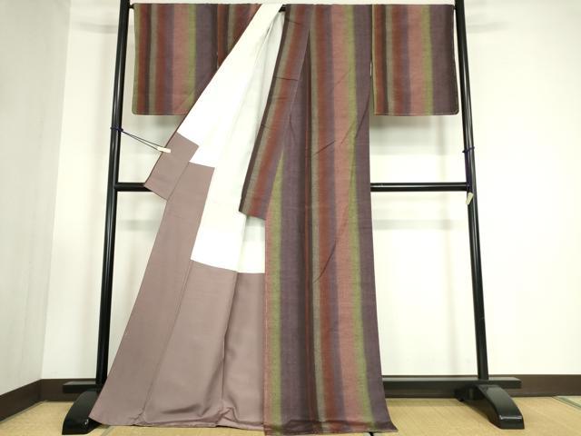 平和屋着物●上質な紬　コーヒー染　縞　正絹　逸品　未使用　DABC3419az