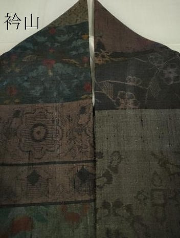 平和屋着物●小千谷紬　百柄　横段陶器花文　正絹　逸品　DABC3420az