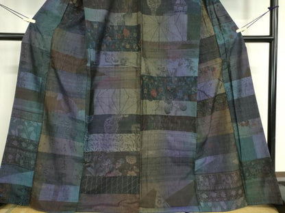 平和屋着物●小千谷紬　百柄　横段陶器花文　正絹　逸品　DABC3420az