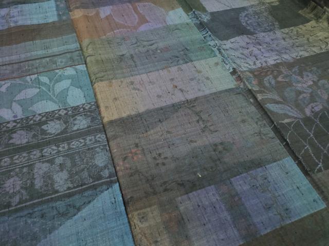 平和屋着物●小千谷紬　百柄　横段陶器花文　正絹　逸品　DABC3420az