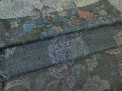 平和屋着物●小千谷紬　百柄　横段陶器花文　正絹　逸品　DABC3420az