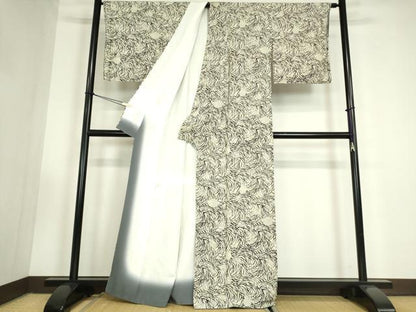 平和屋着物●上質な小紋　型染　草花文　暈し染め　正絹　逸品　DABC3421az