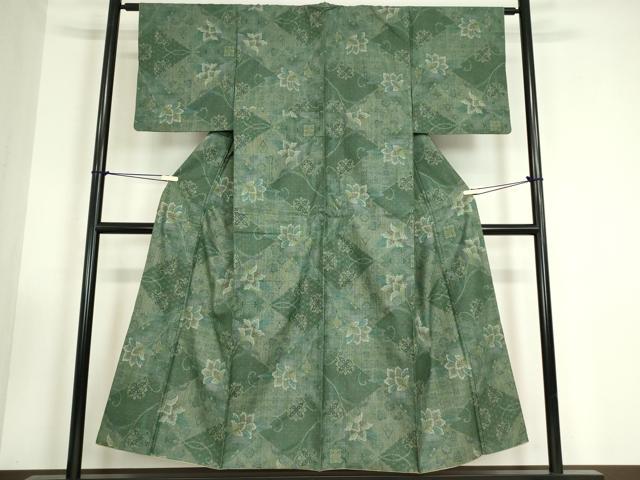 平和屋着物●本場大島紬　9マルキ　更紗花文　正絹　逸品　DABC3423az