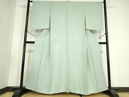 平和屋着物●上質な色無地　亀甲花地紋　寿光織　錆青磁色　正絹　逸品　DABC3424az