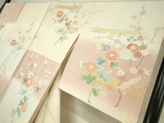 平和屋着物○訪問着 駒刺繍 市松舞蝶花文 暈し染め