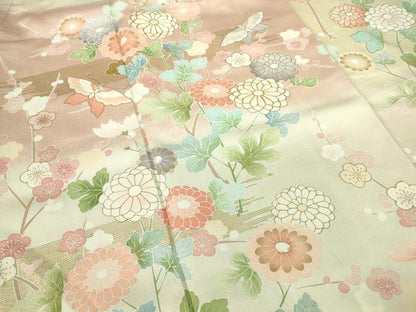 平和屋着物●訪問着　駒刺繍　市松舞蝶花文　暈し染め　金彩　正絹　逸品　DABC3425az
