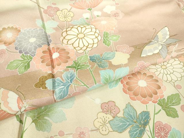 平和屋着物●訪問着　駒刺繍　市松舞蝶花文　暈し染め　金彩　正絹　逸品　DABC3425az 平和屋着物○訪問着 駒刺繍 市松舞蝶花文 暈し染め