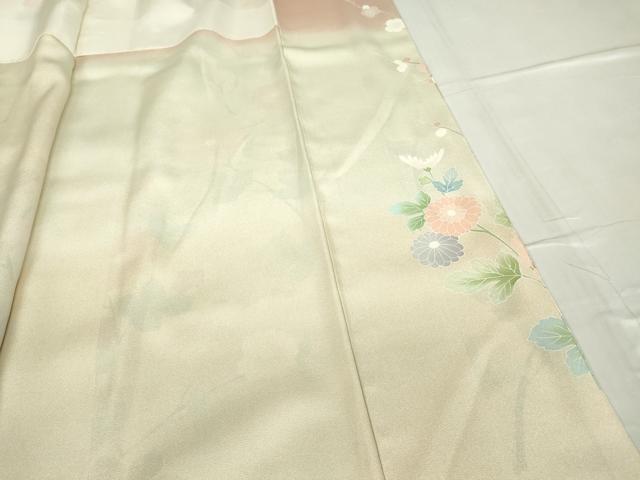 平和屋着物●訪問着　駒刺繍　市松舞蝶花文　暈し染め　金彩　正絹　逸品　DABC3425az