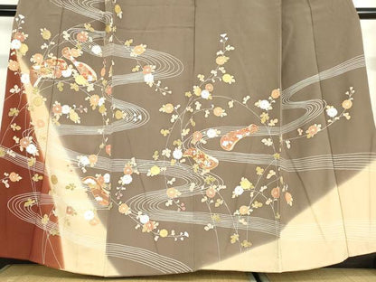 平和屋着物●訪問着　胴抜き仕立て　駒刺繍　流水花文　暈し染め　金彩　正絹　逸品　DABC3431az