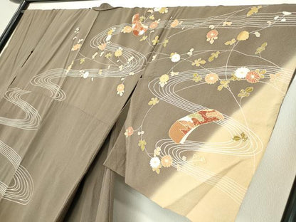 平和屋着物●訪問着　胴抜き仕立て　駒刺繍　流水花文　暈し染め　金彩　正絹　逸品　DABC3431az