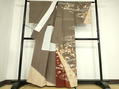 平和屋着物●訪問着　胴抜き仕立て　駒刺繍　流水花文　暈し染め　金彩　正絹　逸品　DABC3431az