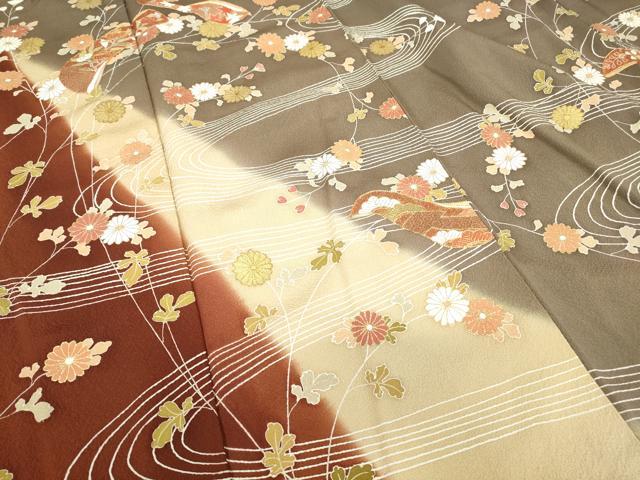 平和屋着物●訪問着　胴抜き仕立て　駒刺繍　流水花文　暈し染め　金彩　正絹　逸品　DABC3431az