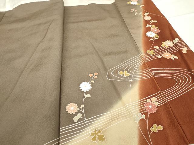 平和屋着物●訪問着　胴抜き仕立て　駒刺繍　流水花文　暈し染め　金彩　正絹　逸品　DABC3431az