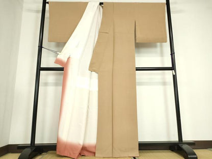 平和屋着物●江戸小紋　万筋　遠州茶色×枯色　正絹　逸品　DABC3432az