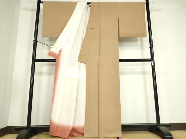平和屋着物●江戸小紋　万筋　遠州茶色×枯色　正絹　逸品　DABC3432az
