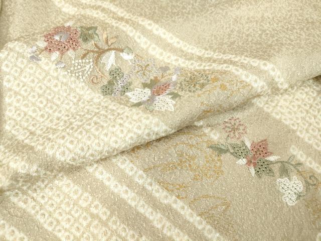 平和屋着物●中国三大刺繍　スワトウ刺繍　汕頭刺繍　訪問着　絞り　花唐草文　金彩　正絹　逸品　DABC3433az