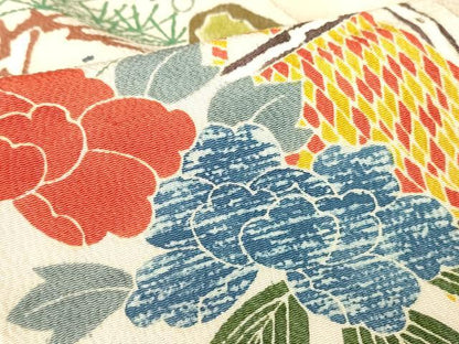 平和屋着物●豪華振袖　茶屋辻風景花文　型染　鬼しぼ縮緬　正絹　逸品　DABC3435az