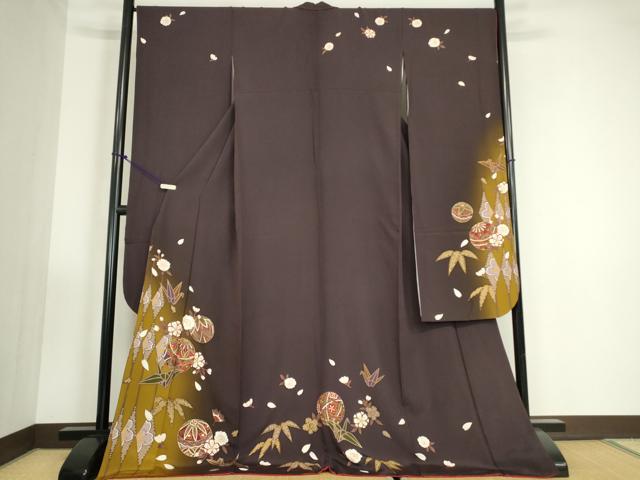 平和屋着物●豪華振袖　折鶴花毬文　暈し染め　金彩　正絹　逸品　DABC3436az