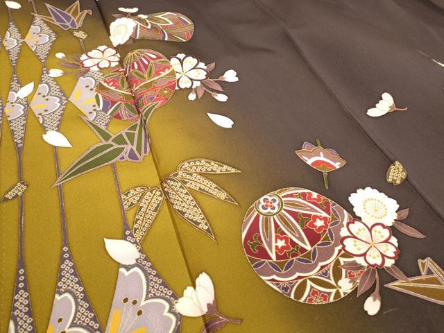 平和屋着物●豪華振袖　折鶴花毬文　暈し染め　金彩　正絹　逸品　DABC3436az