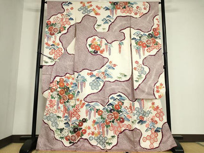 平和屋着物●豪華振袖　駒刺繍　霞取り吉祥花文　金彩　正絹　逸品　DABC3437az