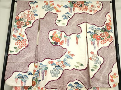 平和屋着物●豪華振袖　駒刺繍　霞取り吉祥花文　金彩　正絹　逸品　DABC3437az