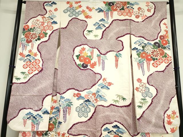 平和屋着物●豪華振袖　駒刺繍　霞取り吉祥花文　金彩　正絹　逸品　DABC3437az