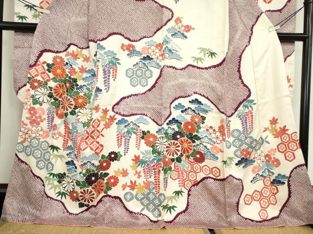 平和屋着物●豪華振袖　駒刺繍　霞取り吉祥花文　金彩　正絹　逸品　DABC3437az