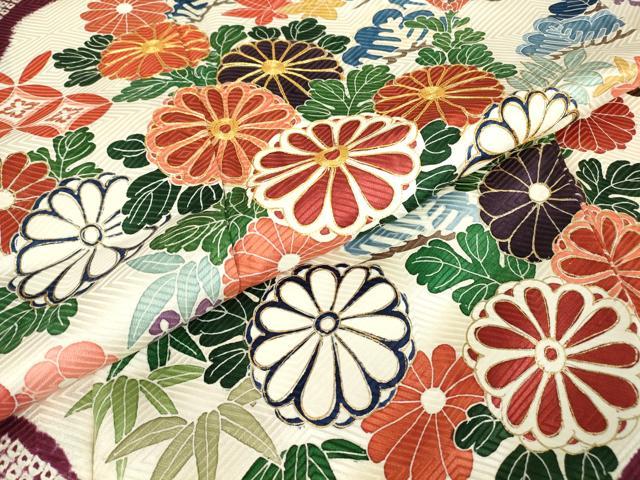 平和屋着物●豪華振袖　駒刺繍　霞取り吉祥花文　金彩　正絹　逸品　DABC3437az