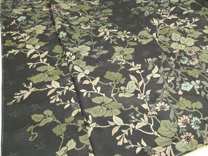 平和屋着物●上質な小紋　草花文　黒地　正絹　逸品　未使用　DABC3438az