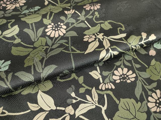 平和屋着物●上質な小紋　草花文　黒地　正絹　逸品　未使用　DABC3438az
