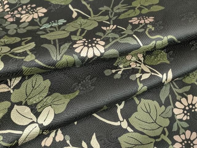 平和屋着物●上質な小紋　草花文　黒地　正絹　逸品　未使用　DABC3438az