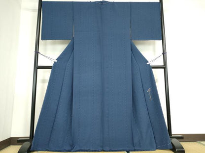 平和屋着物●阿波藍伝統工芸　金子正　小紋　藍　花唐草間道　正絹　逸品　未使用　DABC3442az