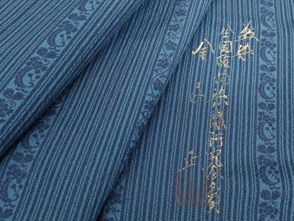 平和屋着物●阿波藍伝統工芸　金子正　小紋　藍　花唐草間道　正絹　逸品　未使用　DABC3442az