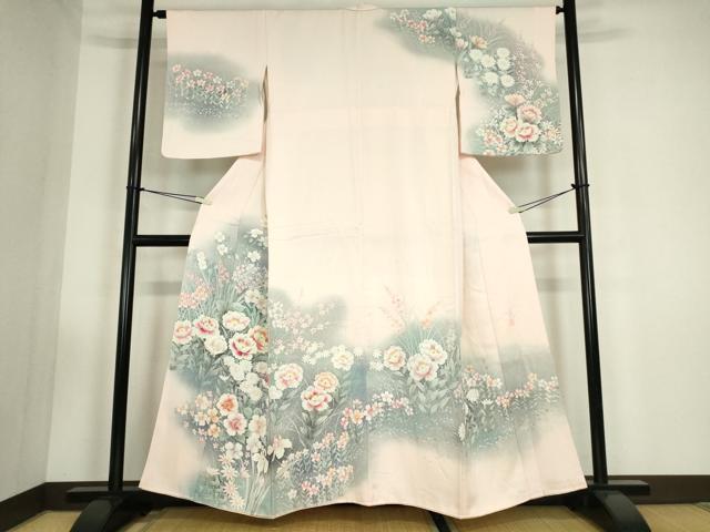 平和屋着物●訪問着　作家物　草花文　手描き　暈し染め　正絹　逸品　DABC3446az