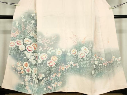 平和屋着物●訪問着　作家物　草花文　手描き　暈し染め　正絹　逸品　DABC3446az