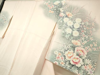 平和屋着物●訪問着　作家物　草花文　手描き　暈し染め　正絹　逸品　DABC3446az