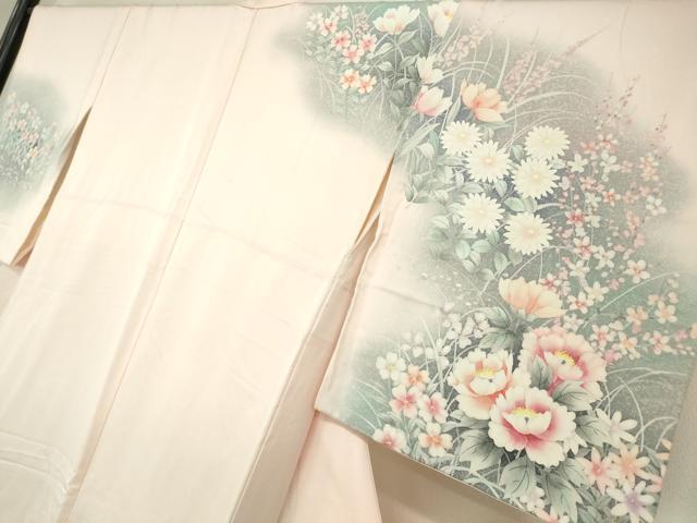 平和屋着物●訪問着　作家物　草花文　手描き　暈し染め　正絹　逸品　DABC3446az