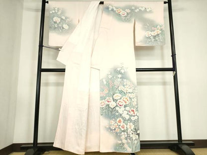 平和屋着物●訪問着　作家物　草花文　手描き　暈し染め　正絹　逸品　DABC3446az